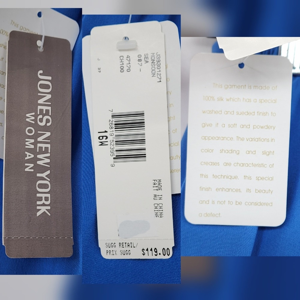 Jones New York Skirt Suit 16W Silk Blue 3 Button Business Office Luxury NEW $352 - Picture 7 of 15